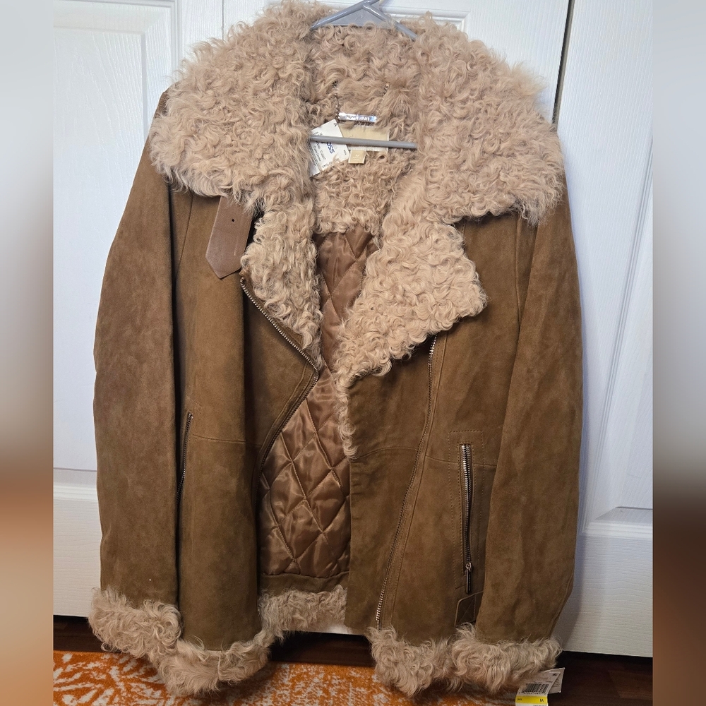 NWT Michael Kors Cognac Jacket With Natural Fur